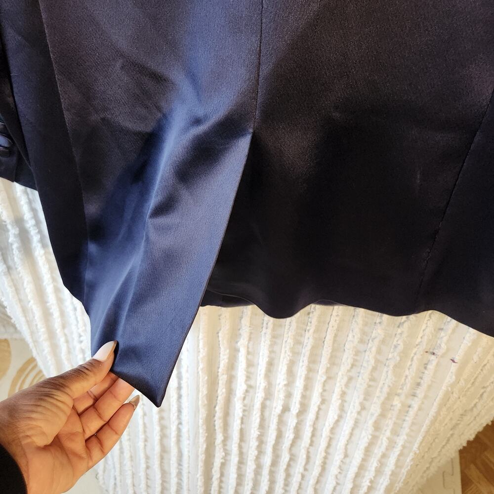 Tory Burch Sz 6 Blazer Blue Satin Oversized Dressy Designer Jacket Luxury - Picture 9 of 10